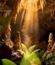  洞穴内阳光照射钟乳石素材3794#竖屏 	 