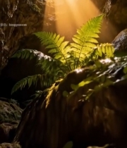  洞穴内阳光穿透绿植景象7629#竖屏 	 