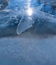  冬季河流冰面气泡景观3377#竖屏 	 