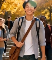  大学生校园结伴行走画面7726#竖屏 	 