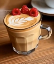  带拉花和树莓装饰的咖啡饮品2028#竖屏 	 