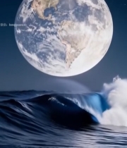  地球与海浪的太空视角画面3751#竖屏 	 