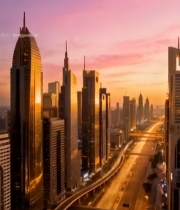  迪拜城市高楼与街道交通景观3725#竖屏 	 