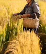  稻田老农手持稻谷微笑画面3543#竖屏 	 