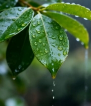  带雨滴的绿叶特写5871#竖屏 	 