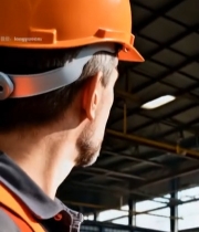  戴安全帽的男性工人特写69#竖屏 	 