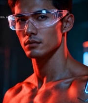  戴护目镜肌肉男性特写3508#竖屏 	 