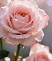  带珍珠装饰的粉色玫瑰特写1789#竖屏 	 