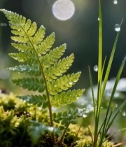 带露珠绿色蕨类植物特写2493#竖屏 	 