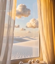  窗前沙漠与云朵景观5533#竖屏 	 