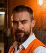  穿橙色背心的男子特写(1)5691#竖屏 	 