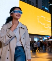  城市街头戴智能眼镜的女性(1)4601#竖屏 	 