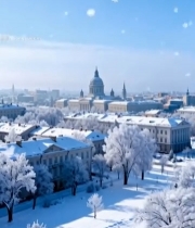  城市雪景建筑景观6609#竖屏 	 