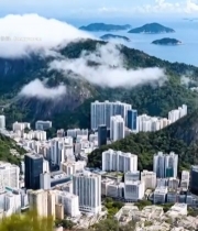  城市山海景观航拍全景3863#竖屏 	 