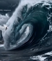  城市前汹涌大海巨浪素材5928#竖屏 	 