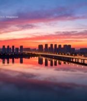  城市桥梁日落全景6892#竖屏 	 