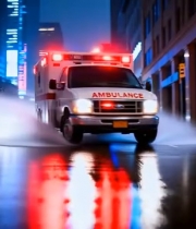  城市街道夜间行驶的救护车4599#竖屏 	 