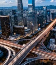  城市立交桥与高楼全景6040#竖屏 	 