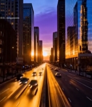  城市街道黄昏车流景象1074#竖屏 	 