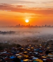  城市日出全景俯瞰3791#竖屏 	 