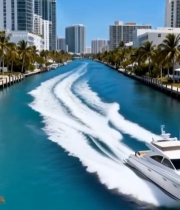  城市河道游艇航行画面6412#竖屏 	 