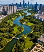  城市河流公园鸟瞰全景2340#竖屏 	 