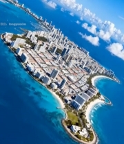  城市海岛航拍全景5438#竖屏 	 