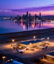  城市机场黄昏全景4709#竖屏 	 