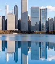  城市高楼大厦与湖面倒影景观3805#竖屏 	 