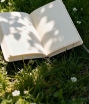  草地上翻开的空白书籍7788#竖屏 	 