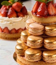  草莓蛋糕与马卡龙甜点1489#竖屏 	 