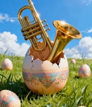  草地上彩蛋中露出的金色小号(1)5165#竖屏 	 