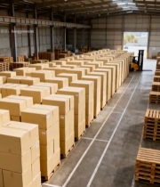  仓库内堆放货物与叉车作业4067#竖屏 	 