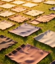  草地上晾晒的方形物品698#竖屏 	 