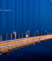  傍晚时分的悬索桥与江面景观1462#竖屏 	 