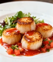  摆盘精致的香煎扇贝美食2958#竖屏 	 