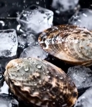  冰块上的新鲜蛤蜊4570#竖屏 	 