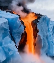  冰川与岩浆碰撞自然景象2646#竖屏 	 