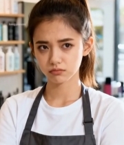  表情不悦的围裙女性特写2505#竖屏 	 