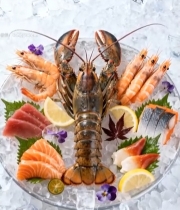  冰盘上的龙虾与海鲜刺身906#竖屏 	 