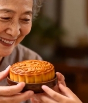  祖孙中秋传递月饼画面4441#横屏 	 